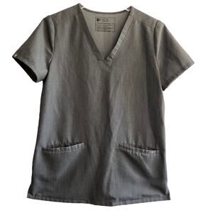 Figs Technical Collection Top Women XS Gray‎ V Neck Short Sleeve Pockets